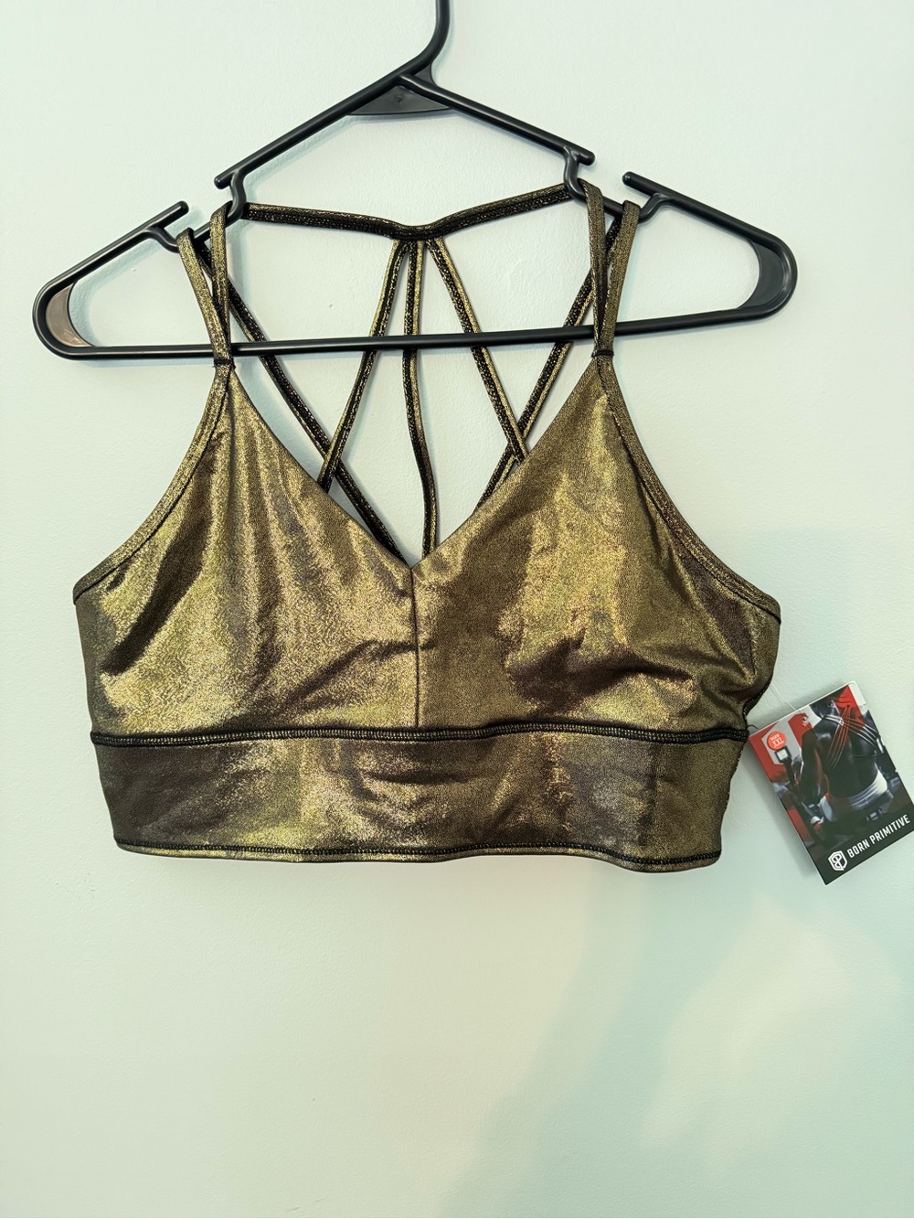 NWT Born Primitive metallic gold strappy sports bra XXL